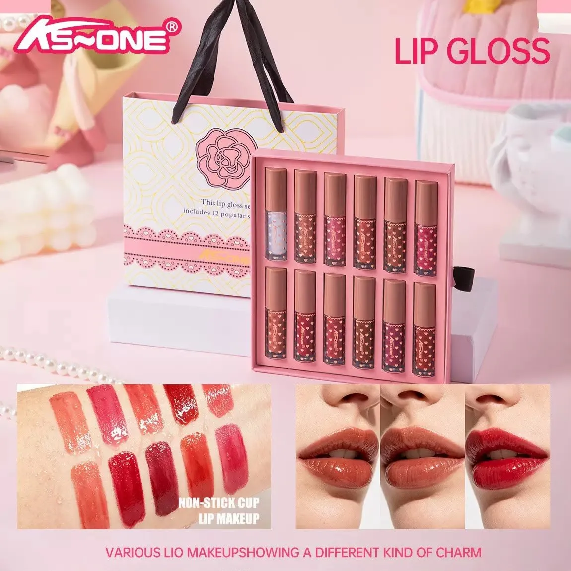 New Ks One Shopper 8 Matt 4 Shine Lipgloss 12pcs pack